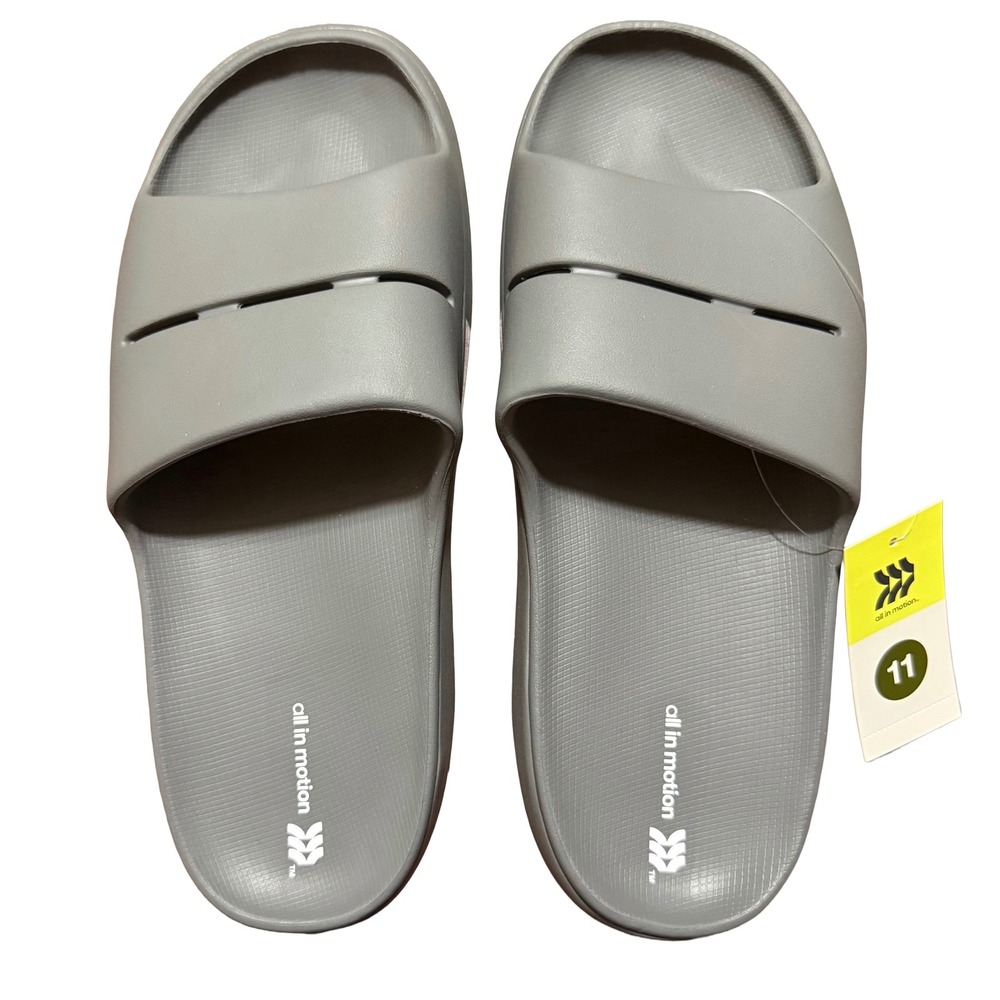 All In Motion Mens Archie Recovery Slide Sandals Gray Size 11 Slip On Contoured